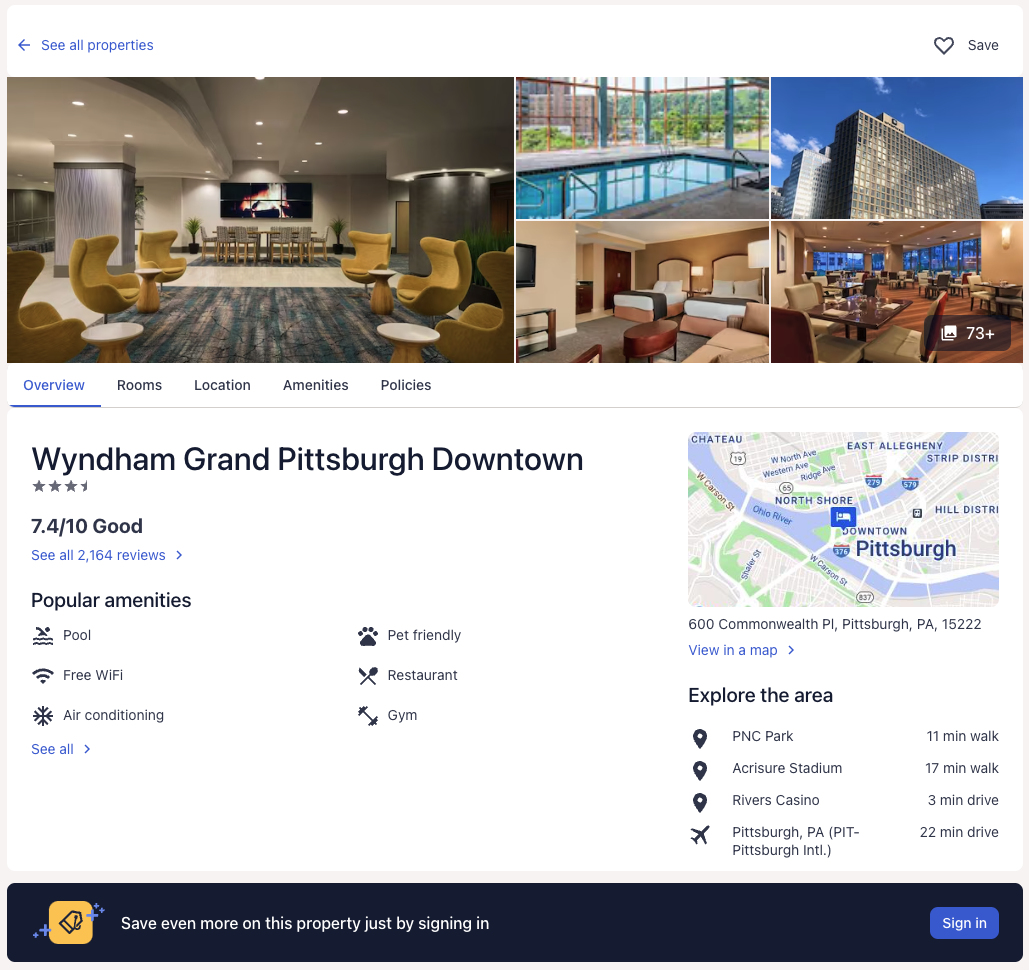The linked Expedia page for the hotel. Cross-referencing the information provided in ChatGPT's response is challenging without additional indicators.