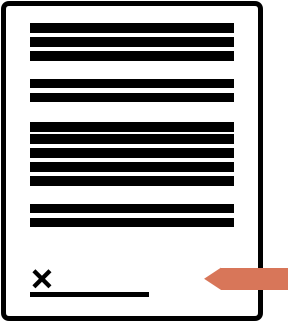 Page of contract with signature line and flag.